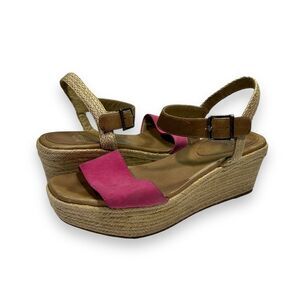 Eileen Fisher Pink & Tan‎ Espadrille Platform Wedge Sandals Shoes Womens 8